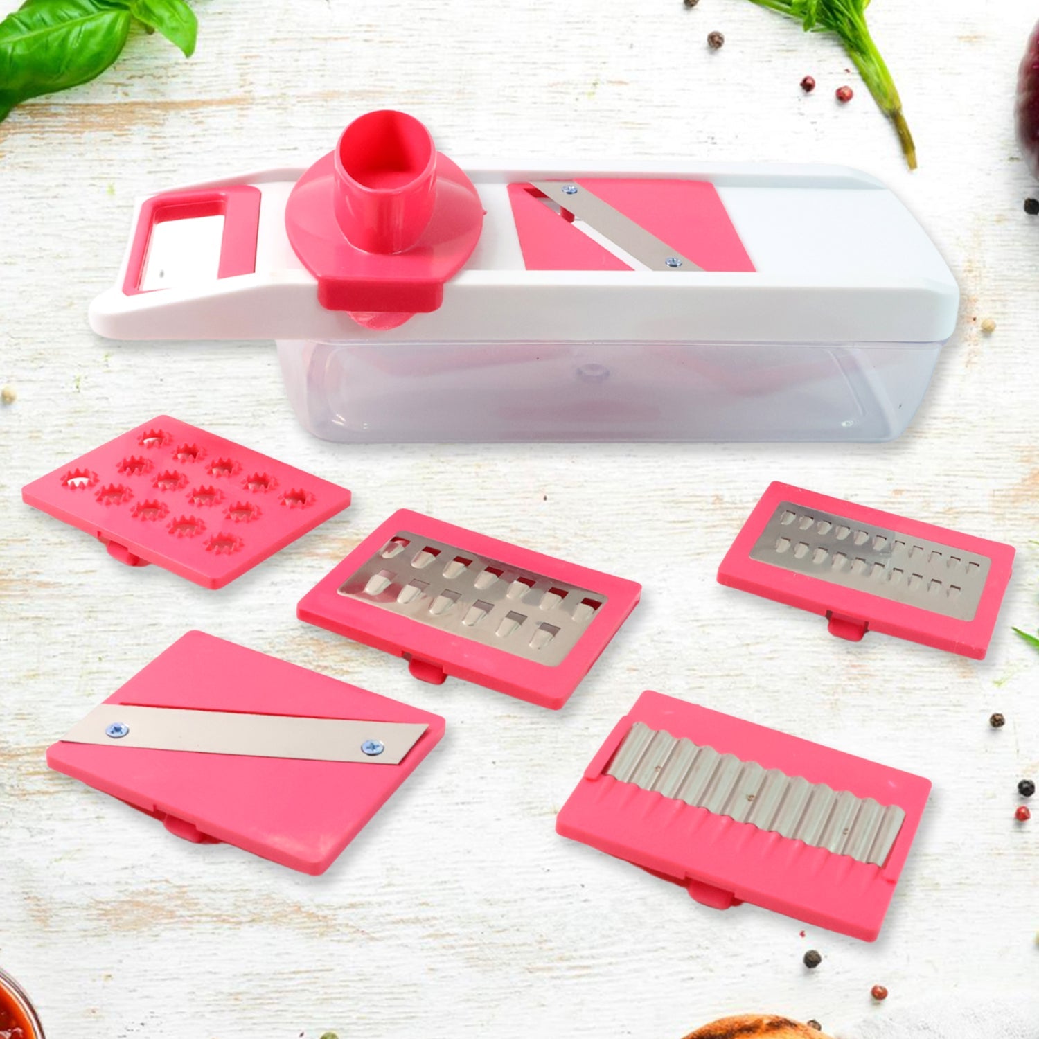6-in-1 Vegetable Slicer, Grater & Chopper - (Set) 6-in-1 Vegetable Slicer, Grater & Chopper - (Set)